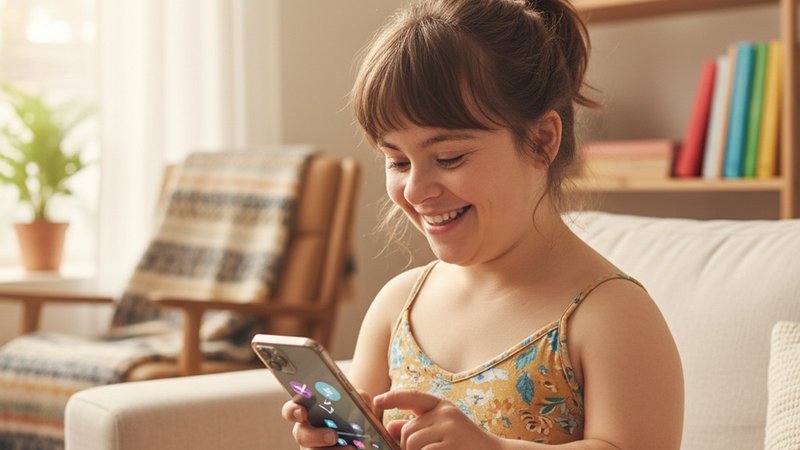 Person happily setting up a dating app on their phone